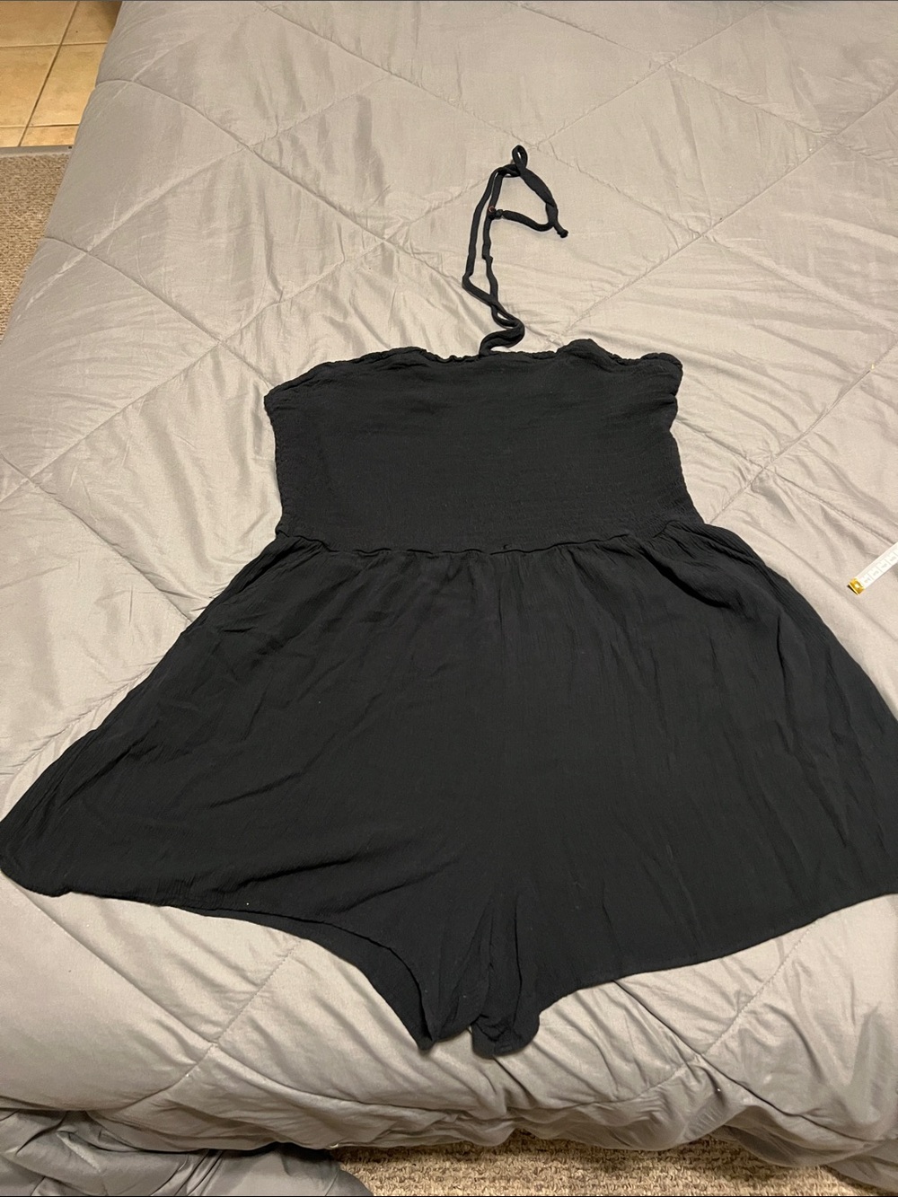 Black Strapless Smocked Romper